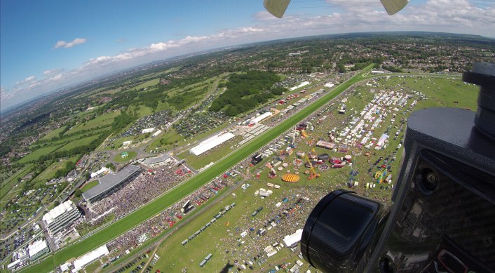 Aerial filming, horse racing, Epsom Derby