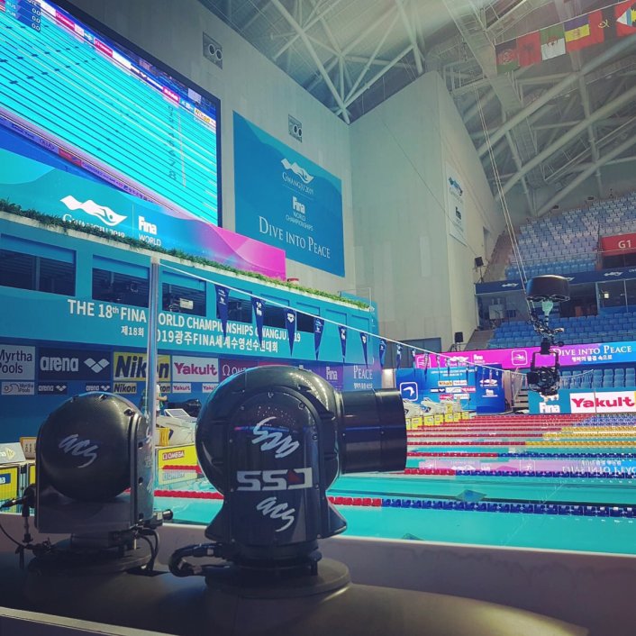 Specialist camera, FINA swimming, pooldeck, polecam, cablecam, camera, sport filming